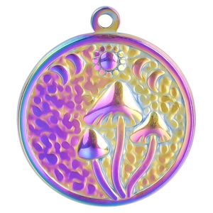 Rainbow plated stainless steel sun and moon mushroom pendant necklace for jewelry making