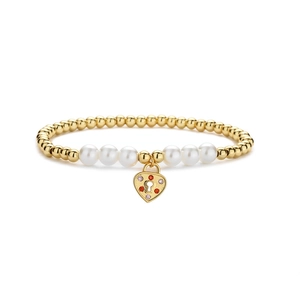 Pulsera de cuentas doradas con perlas y un colgante de candado de corazón con cristales