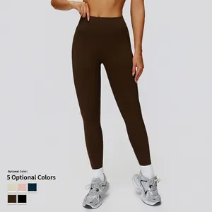 Women's high waist thermal yoga leggings in deep coffee brown color for outdoor running