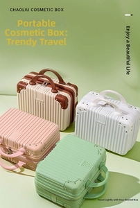 Detailed view of 14 inch mini cosmetic cases with scratch-resistant striped texture