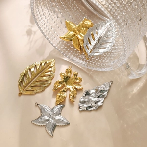304 Stainless Steel Pendants Hollow Leaf Starfish Lava Hammered Texture Charms For DIY Jewelry Making