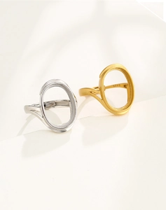 Detail of oval S925 sterling silver ring settings in gold and silver for DIY jewelry