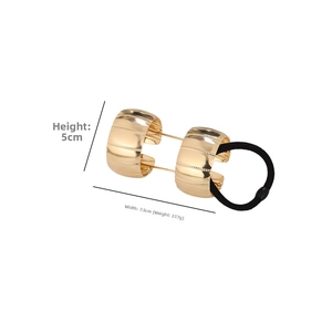 Golden metal hair buckle dimensions detail showing 5cm height and 7.5cm width with black band