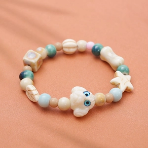 Bracelet chiot en céramique mignon avec perles colorées en étoile et os pour enfants et étudiants