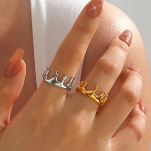Irregular Lava Ring Stainless Steel Adjustable Open Band Fluid Design Hip Hop Fashion Jewelry For Women 18K Gold Plated