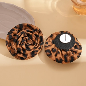 Retro leopard print fabric flower earrings with silver needles for vintage aesthetic looks