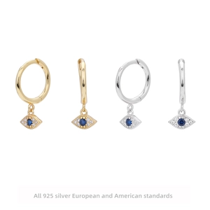 Exquisite 925 Sterling Silver Evil Eye Hoop Earrings For Women Blue Zirconia Inlaid Electroplated Delicate Fashion Jewelry Talisman