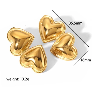 Polished 18K gold stainless steel heart earrings with 35.5mm size and 13.2g weight details