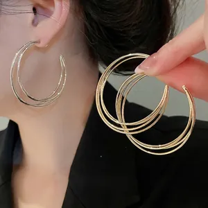 Mehrlagige C-Form Creolen Mit 925 Sterling Silber Ohrstecker Dreifach Ring Metall Geometrischer Schmuck Für Frauen