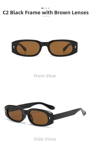 Macro view of retro oval sunglasses with brown lenses and golden diamond-shaped rivets