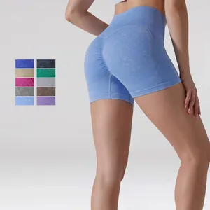 Women Seamless Yoga Shorts Scrunch Butt High Waist Workout Running Acid Wash Snowflake Texture Breathable Stretch Gym