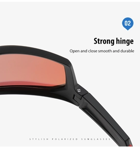 Detail of strong metal hinges on matte black sports sunglasses for smooth opening