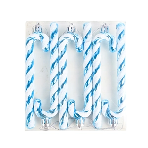 Set of 6 blue and white glitter candy cane ornaments for Christmas tree decor