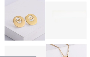 Detail of gold-plated titanium steel necklace and hollow LOVE stud earrings set