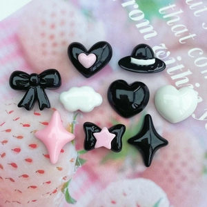 Mini Resin Flatback Charms Heart Bow Star Shapes For DIY Jewelry Making Nail Art Phone Case Decor Black Pink White