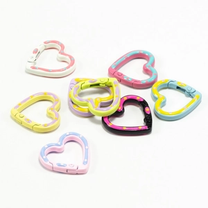 Colorful heart-shaped spring ring carabiners with polka dots for DIY keychains