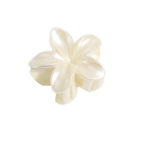 Elegant pearl white lily flower hair claw clip with glossy satin finish for women