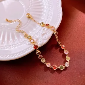 Bracelet Rond En Zircon Multicolore Pour Femme Cuivre Plaqué Or Ajustable Coloré Étincelant Bijoux Mode De Luxe