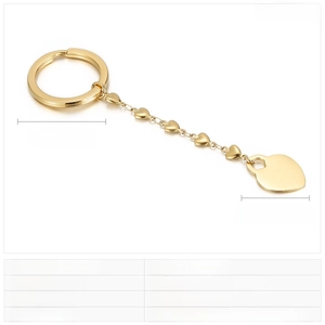 Detailed view of gold stainless steel heart keychain with size dimensions and weight specifications