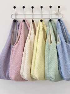 Korean Style Bubble Texture Tote Bag Large Capacity Lightweight Solid Color Soft Polyester Fabric Shoulder Handbag Women