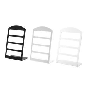 L-shaped acrylic earring display stand with 48 holes in black, white, and clear