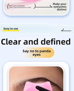 Close-up of pink eyelash separator tool combing lashes to prevent clumping and smudging