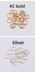 Close-up of DIY jump rings for jewelry making in KC gold and silver metallic finishes