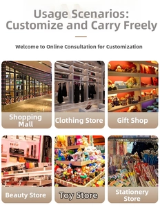 Collage di scenari retail che mostrano borse in negozi di abbigliamento e articoli da regalo