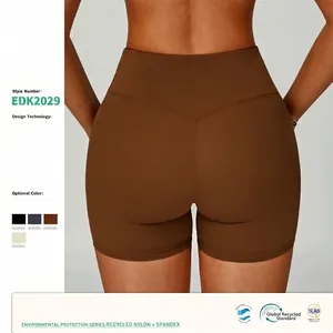 Women High Waisted Yoga Shorts Recycled Nylon Spandex Gym Running Fitness Workout Butt Lifting Activewear Bottom