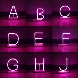 LED Neon Letter Sign Pink Alphabet Number Light Plastic Base USB Powered Christmas Festival Wedding Party Decor Ambient