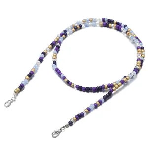 Detail view of colorful beads eyeglass chain with secure silver lobster clasps