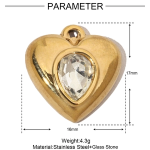 Detailed parameter diagram showing the 17x16mm gold heart pendant with colorful stones