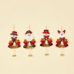 Christmas Hanging Pendants Plaid Fabric Hollow Tree Shape Ornaments With Bells Santa Snowman Reindeer Bear Holiday Decor
