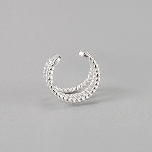 Minimalist S925 sterling silver ear cuff with a double-layered twisted rope texture design