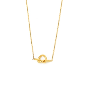 18K gold-plated titanium steel necklace featuring a minimalist knot heart pendant design