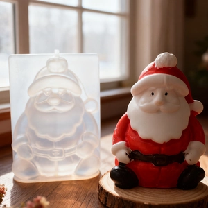 Silicone mold and finished Santa Claus candle figure for DIY Christmas decorations