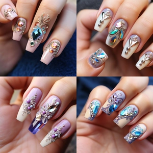 Mix of crystal rhinestones and pearls for nail art in a long 12-slot storage box