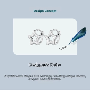 Detailed view of 925 sterling silver hollow star hoop earrings with matte brushed finish