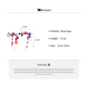 Detailed size specifications for handmade resin beaded long tassel earrings at 21cm by 10cm