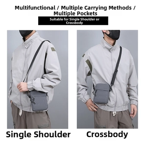 Grey compact crossbody bag showing adjustable shoulder and crossbody carrying styles