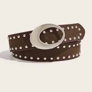 Ceinture En Daim Pour Femmes Avec Rivets Métalliques Style Bohémien Grosse Boucle Ovale Pour Robes