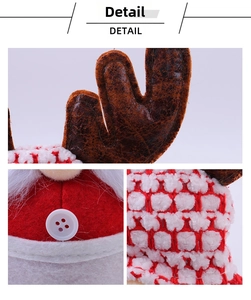 Détails des bois en similicuir et du tissu tricoté d'un gnome de Noël décoratif