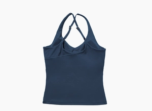 Detail of cross-back yoga vest with adjustable straps and moisture-wicking fabric