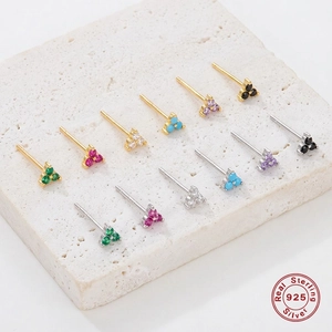 925 Sterling Silver Stud Earrings Colorful Zircon Stone Cluster Mini Geometric Flower Delicate Jewelry For Women
