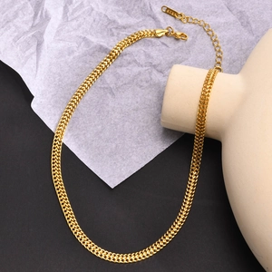 Collier double chaîne en acier inoxydable doré minimaliste avec pendentif K18
