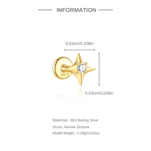 Detailed specs of S925 sterling silver star stud earring with AAAAA zirconia stone