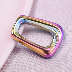 Close-up of a rectangular 304 stainless steel pendant with rainbow plating for DIY jewelry