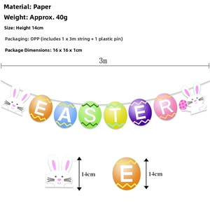 Easter banner detail with glitter bunny and egg shapes, size 14cm height, 3m rope included