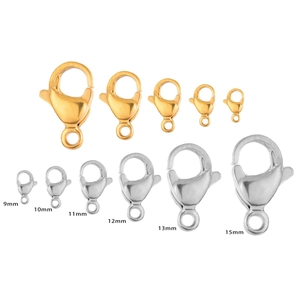 Golden and silver stainless steel lobster clasps in sizes 9mm to 15mm for DIY jewelry
