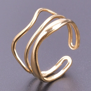 Detail shot of golden triple-layered wave design on adjustable stainless steel ring